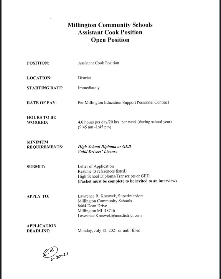 Asst Cook Position